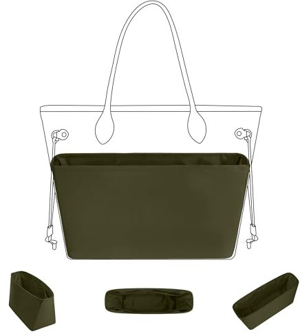 DGAZ Tasche Organizer Zubehör, Seide Handtasche Innentasche für Neverfull-BB/PM/MM/GM Taschen, Luxus Bag in Bag Insert für Damenhandtasche (Vert Olive, Neverfull MM)