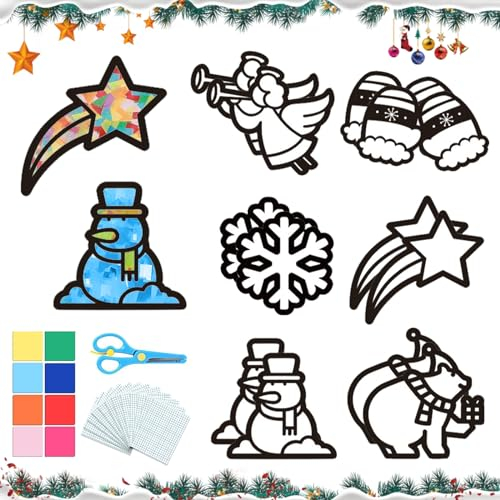 DAZZTIME Weihnachten Bastelsets für Kinder, 12 Stück Weihnachtsdeko Basteln Fenster, für Jungen Mädchen Weihnachtsbaum Winter Neujahr