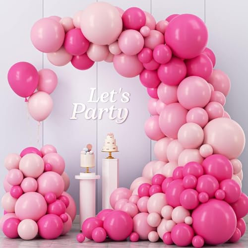 Kit Arco Palloncini Rosa, 112 pezzi Palloncini Ghirlanda Rosa Caldo Baby Pastel Rosa, 18 12 10 5 Pollice Palloncini per Ragazze Donne Compleanno Matrimonio Bambino Valentine Princess Party Decorazione