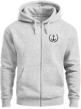 Neverless® Herren Sweatjacke mit Kapuze Zip-Hoodie Motiv Anker Meer Boot Männer Fashion Streetstyle