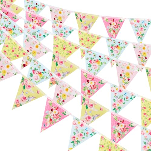 SUNBEAUTY Bunting Banner Outdoor Garden Bunting Decorations Hanging Floral Triangle Flag For Wedding Afternoon Tea Birthday Baby Shower Party Home Decoration
