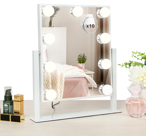 Buildonely Schminktischspiegel mit Beleuchtung, Hollywood Spiegel, Kosmetikspiegel mit Touch Steuerung für Schlafzimmer Schminktisch, 30 x 25 cm