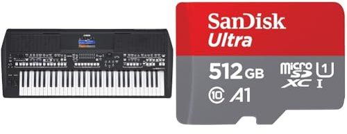 Yamaha PSR-SX600 Digital Keyboard - a Powerful Digital Workstation Keyboard with 61 Touch-Sensitive & SanDisk 512GB Ultra microSDXC card + SD adapter up to 150 MB/s with A1 App Performance UHS-I