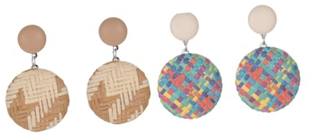 Holibanna 2pairs Boho Straw Earrings Retro Hoop Earrings for Women Ethnic Long Dangle