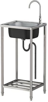 Fregadero Exterior Jardin de acero inoxidable, Fregadero de Pie Libre con Grifo Fregadero Portatil Camping Fácil De Instalar Fregadero Exterior Jardin Para Lavadero Patio Trasero Garaje 42cm
