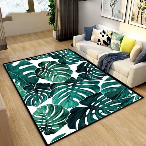 Thick Pile Super Soft Shaggy Modern Rugs Living Room 3D Green Tropical Palm Leaf Monstera Leaf Ideal For Bedroom, Hall, Kids Baby Room, Indoor & Outdoor Rugs Hallway Runners Carpet Mat 50 X 80-2S3D0F