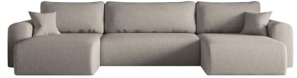 Kaiser Möbel, Sofa mit schlaffunktion, mit Bettkasten, Schlafsofa Capri, Designer U-Form Sofa, Modern Design Couch, Polsterecke, Freistehend, Stoff Verita Warmbeige