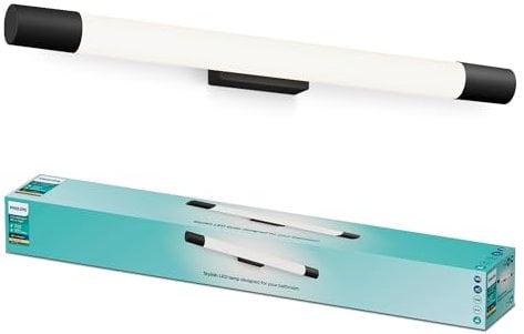 Philips Rover LED Spiegelleuchte rund, ideal geeignet für das Badezimmer, 10 W, 1500 lm, 2700 K, Schwarz, IP44, wasserfest