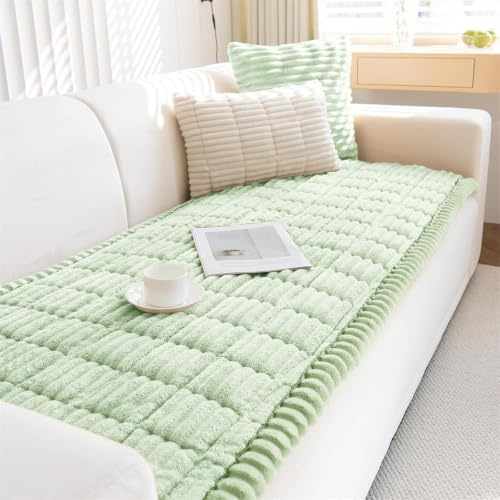 LINGKY Dicker Sofa überzug Waschbar - Weiches Kord Couch überzug 2 3 4 Sitzer, Anti-Rutsch Sofabezug, Universal Sofa Cover Sofaüberwürfe Sofaschoner rutschfest für Wohnzimmer (Grün,70x210cm)