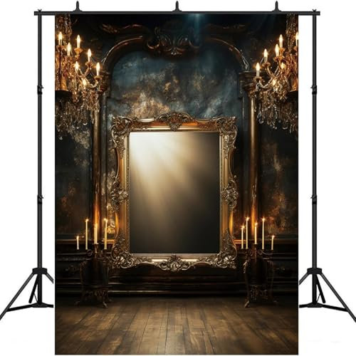 Vintage Goldener Rahmen Spiegel Fotografie Hintergrund, Geburtstagsfeier Dekoration Banner Porträt Studio Requisite 180X120cm