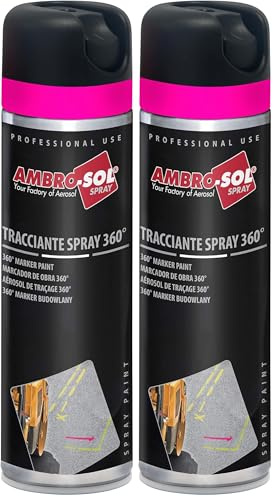 Ambro-Sol - Markierungsspray V403FUCSIAF 360°, Markierungsfarbe für den Professionellen und Privaten Gebrauch, für Asphalt, Wände und Holz, Weißblech-Spraydose 500 ml - Fluoreszierend Fuchsia