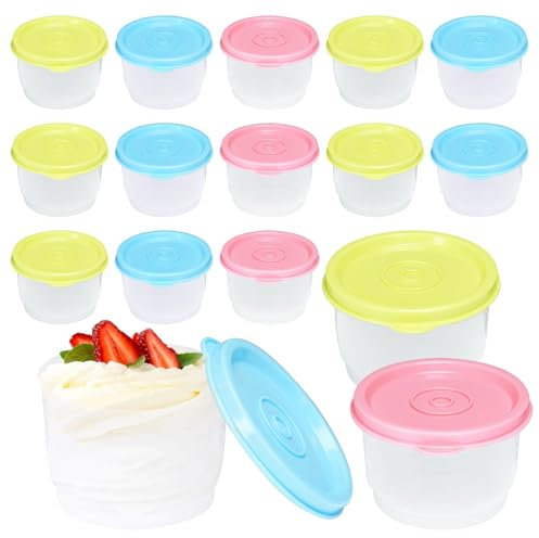 16 Pcs Small Food Containers with Lids, 150ML Plastic Snack Pots, Airtight Kitchen Food Container Set, Deli Containers Stackable Food Storage Jars for Lunch, Yoghurt, Microwave Freezer Safe
