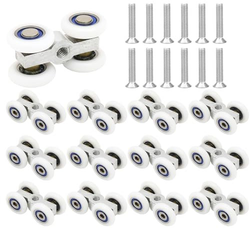 Ruedas para puertas correderas, 12 unidades de ruedas para puerta corredera con tornillos M6 x 30, herraje para puertas correderas, ruedas para puerta de ducha con ejes de metal, ruedas de puerta