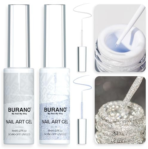 BURANO UV Nagellack, Silber Gold Farben UV Lack Gel Nägel Nageldesign 2 Flasche 8ml Gel Liner Nail Art, Nagellack Nail Polish French Gelnägel Farben (white)
