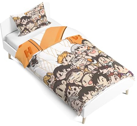 Zhongkaihua Haikyuu Bettwäsche-Sets Hinata Shoyo, Tobio Kageyama Thema, dekoratives Bettwäsche-Set und Kissenbezüge, Kinder-Bettwäsche-Set für Einzelbett, Baumwollbezug für Schlafzimmer, Schlafsaal,