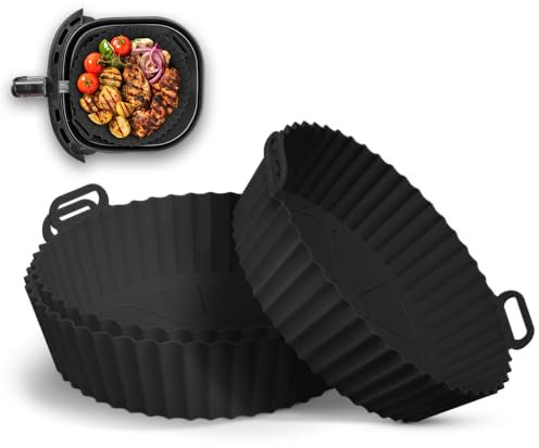 KEPLIN - 3 Pack Black Round Silicone Air Fryer Liners - BPA-Free, Food-Grade, Heat Resistant to 230°C - Non-Stick and Reusable - Dishwasher Safe for Easy Cleaning - Meets LFGB Standards