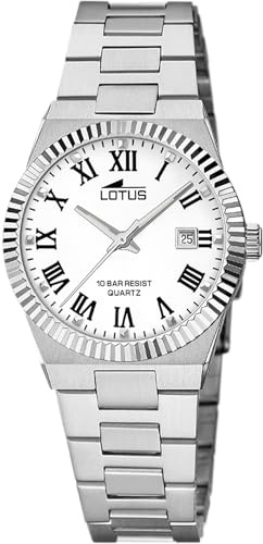 Lotus Damen Uhr Analog aus Edelstahl 316L Silber - Quarzwerk - Mineralglas hochresistent - 10 ATM wasserdicht - Kalender 18838/4 - Freedom Collection