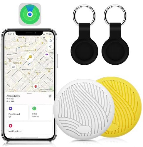 ICOO tracker e Tracker Bluetooth compatibili con Apple Find My (solo iOS) per localizzare chiavi, valigie, zaini e animali. Confezione da 2, batterie sostituibili, beep forte e tracciamento mondiale.