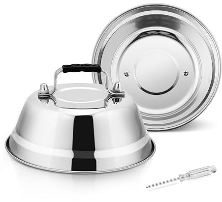 Onader Cheese Melting Dome, 2Pcs Stainless Steel Basting Burger Covers with Heat-Proof Handle, Ideal for Indoor & Outdoor BBQ, Griddle, Camping and Cooking, Dishwasher Safe - 17x6cm