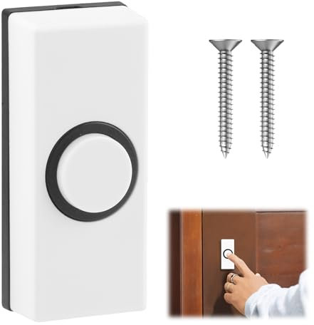 Wired Door Bell Button, Door Bell Push Wall Mounted with 2pcs Screws Weatherproof Plastic Button Switch 5.5 * 2.4 * 1.7cm for Most Doorbell Chimes for Home Garage Warehouse Easy Installation (White)