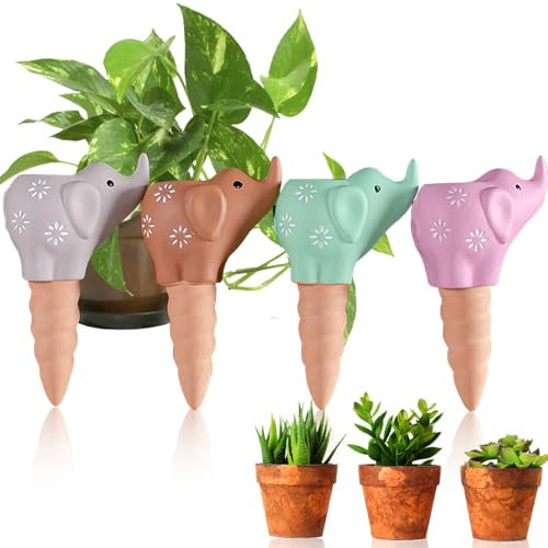 MKNZOME Oyas a Planter Terre Cuite, 4 Pièces Arrosage Goutte à Goutte Ollas Terre Cuite Arrosage Automatique Plantes Irrigation Goutte a Goutte Bouteille pour Jardin Maison Intérieur Extérieur