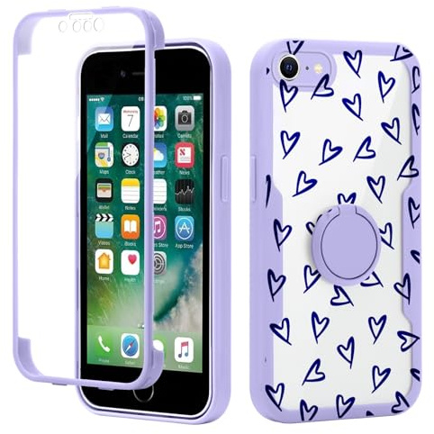 Phoona Kickstand Blue Heart Phone Case for iPhone 7 Plus/8 Plus 5.5,360°Rotatable Magnetic Ring Holder Cases,Love Aesthetics Pattern Full Body Shockproof TPU Cover Built-in Screen Protector