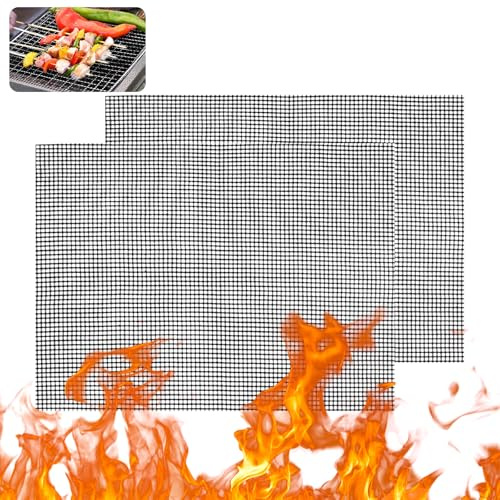 2 Stück Grillgitter Gasgrill,42×36cm BBQ Grill Mesh Mattes,Teflon Grillnetz | Gitter Grillmatte,Barbecue Netz,Quadratische Antihaft-Grillmatte,Grill-netz für Holzkohle,Gasgrill,Kochen,Backen