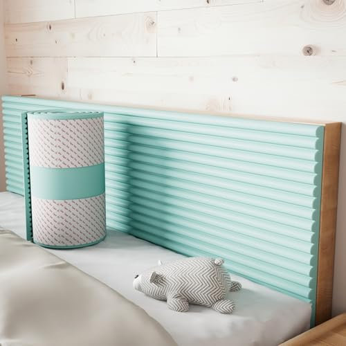 Tokenhigh Anti Collision Wall Padding, 3D Upholstered Wall Panels, Self Adhesive Safety Edge Corner Guards, Padded Wall Panels for Headboard, Peel and Stick Foam Wall Cushion(Green, 20 * 200CM)
