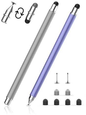 MEKO Lápiz Táctil Magnético 3 en 1 Lápiz para Tablet con Punta de Fibra, Goma y Disco,Compatible con Todas Las Tabletas/Teléfonos como iPhone/iPad/Samsung/Huawei/Xiaomi - Gris + Morado