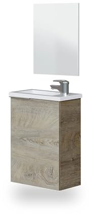 duehome | Mueble de Baño con Espejo y Lavabo, Modulo Suspendido, Modelo Snese, Acabado en Roble Alaska, Medidas: 40 cm (Ancho) x 58 cm (Alto) x 22 cm (Fondo)