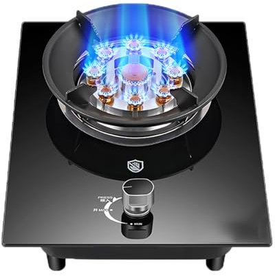 BZJPRFC Black Single Burner Gas Stove5.2kW 9-Cavity Wok Burner,Tempered Glass Top with Flameout Protection,for Home and Outdoor Cooking(LPG)