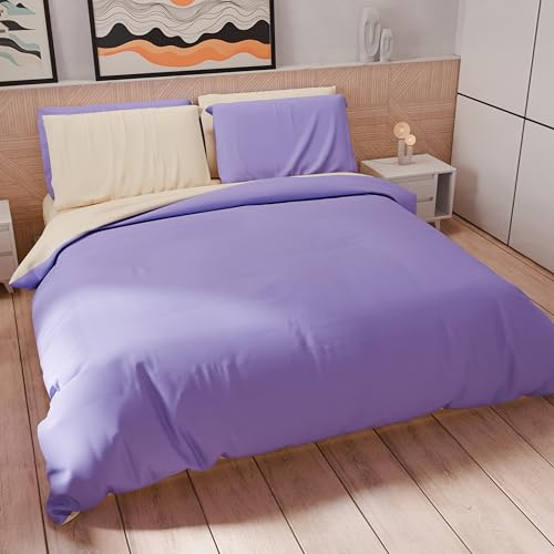 PETTI Artigiani Italiani - Double Duvet Cover Set 230 x 220 cm (2 Pillowcases 75 x 50 cm Included), Soft Microfibre Duvet Cover Set, Plain Lilac - Cream