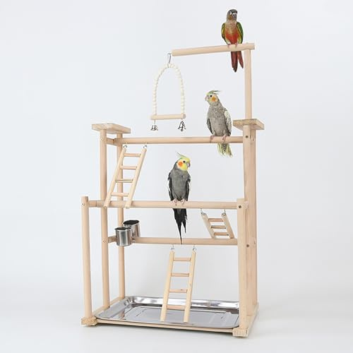 AFGSsm undulat lekplats, fågellekplats, lekplats för undulater, parrot playstativ, fågelleksaker (44 x 31 x 79 cm)