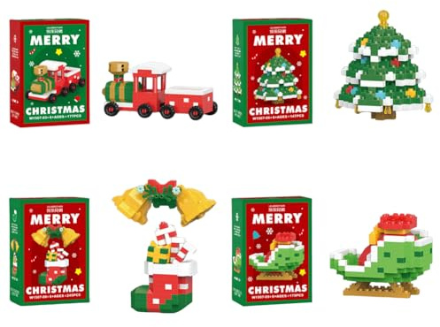 Santa Claus Design Building Blocks Set, 4PCS Christmas Building Blocks Theme Decor, Mini Building Figures, DIY Stocking Stuffers Christmas Tree, Xmas Birthday Gifts, Party Favors (Style B)