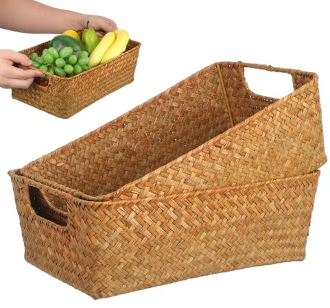 Housoutil 2 Stück Weidenkorb Gewebter Brotkorb 11.81X7.87X3.94in Snack-Organisationskorb Für Küche Obst Brot Und Snacks Handgewebter Aufbewahrungskorb Für Tisch Regal Und Esszimmer