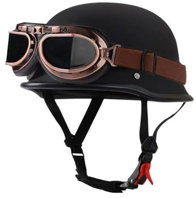 Vintage Motorradhelm Brain-Cap Halbhelme Mit Brille Motorrad Halbschalenhelm Deutscher Stil Roller Halbschalenhelm ECEDOT Zertifiziert Jethelm Offenem Erwachsene Unisex N,XXXXL:67-68CM