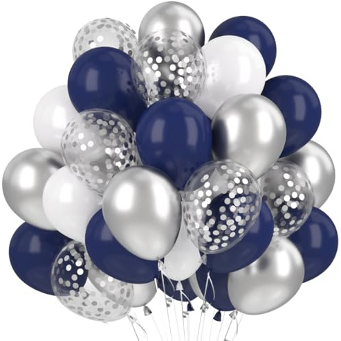 Luftballons Blau Silber, 60 Stück Luftballons Marineblau Dunkelblau Ballons Blaue Luftballon Geburtstag Blau, Latexballons Navy Marineblaue Partyballons für Geburtstag Party Dekoration