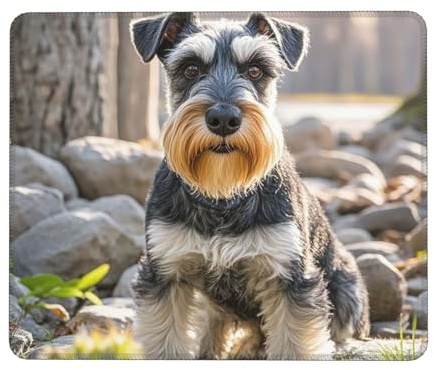 Tapis de souris pour ordinateur avec base en caoutchouc antidérapant - Motif chien schnauzer mignon - Lavable - Tapis de souris portable pour ordinateur portable, bureau, maison - 21,1 x 26,2 cm