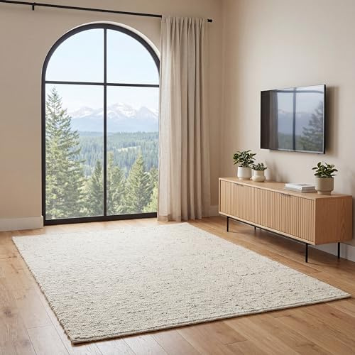 Wollteppich – Origin – Handgewebt aus 100% Naturwolle – Wohnzimmer Teppich – Weich & Langlebig – Wovena (Grau-Beige, 200x290)