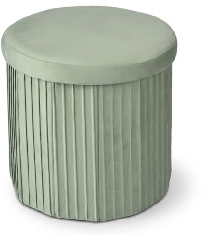 Relaxdays Hocker Samt, Sitzhocker mit Stauraum, gepolstert, faltbar, Salbei | HxD: 38 x 38 cm, runder Beistellhocker