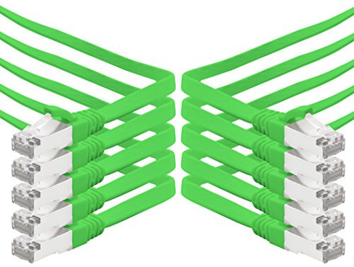 0,5 m - vert - 10 pièces Câble plat CAT.7 Gigabit Ethernet LAN (RJ45) câble réseau câble brut (10Gbit/s) câble d'installation plat mince compatible avec Cat.5 - Cat.5e - Cat.6