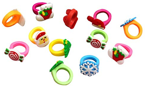 Toyvian 30 Stücke Weihnachten Kinder Ringe Fingerring Silikon Ring Set Xmas Party Geschenke für Mädchen Schmuck (Gelegentliche Stile)