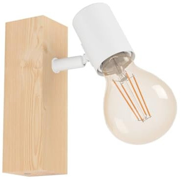 EGLO Wandlampe Townshend 3, 1 flammige Vintage Wandleuchte im Industrial Design, Retro Lampe aus Stahl und Holz, weiß, braun, E27 Fassung