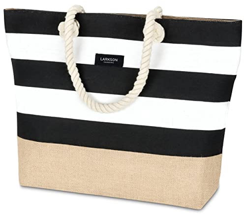 LARKSON Strandtasche XXL - No 1 - Große Badetasche Damen mit Reißverschluss - Schwimmtasche Groß für Familie - Shopper Strandtaschen Maritim - Kleine Reißverschlusstasche im Hauptfach