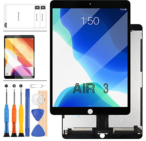 Ersatzbildschirm Compatible für iPad Air 3 3. Generation 2019 LCD Display Touchscreen Digitzer Full Glass Assembly für iPad 2019 Air3 A2152 A2123 A2153 A2154 mit Werkzeug + gehärtetem Glas (schwarz)