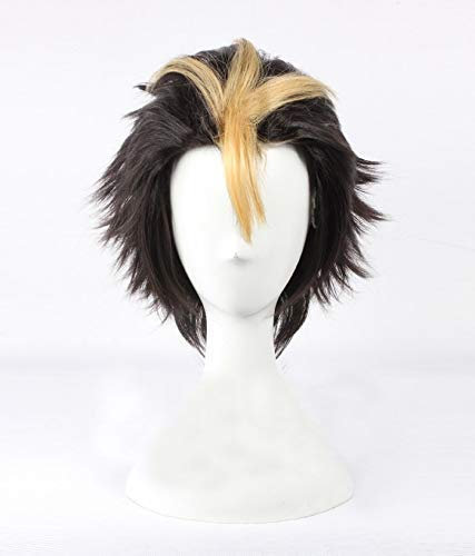 Chtom Anime Haikyuu !!Volleyball Nishinoya Yuu Kurzbraune und blonde hitzebeständige Cosplay-Perücke + Perücke-Kappe
