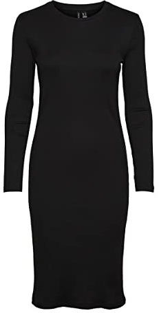 VERO MODA Midi Kleid Etui Langarm Rundhals RIPP Shirt Dress Basic Figurbetont Knielang Elegant VMLAVENDER