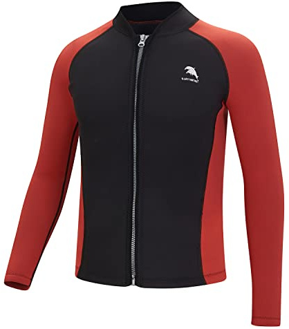 Chaqueta de neopreno para hombres y mujeres, 2 mm de neopreno con cremallera frontal, manga larga, para surf, natación, buceo, trajes de neopreno (XL, hombre-negro/rojo)
