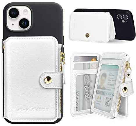 M-Plateau Handy-Brieftasche, zum Aufkleben, PU-Leder, Kartenhalter mit Reißverschlusstasche, kompatibel mit iPhone-Hülle (weiß)