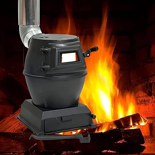 Stufa a Carbone in Ghisa, Padella in Ghisa Pura, Stufa a Legna con Finestra di Visualizzazione in Vetro Temperato, Possono Essere Utilizzati Combustibili Multipli, Come Carbone, Legna da Ardere, Rami,